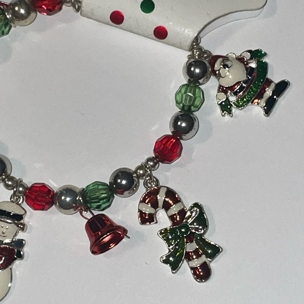 New Beaded Stretch Dangle Christmas Holiday Santa Snowman Bracelet